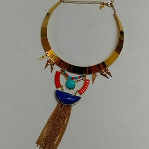 Charming Charlie's gold turquoise orange blue gold collar necklace